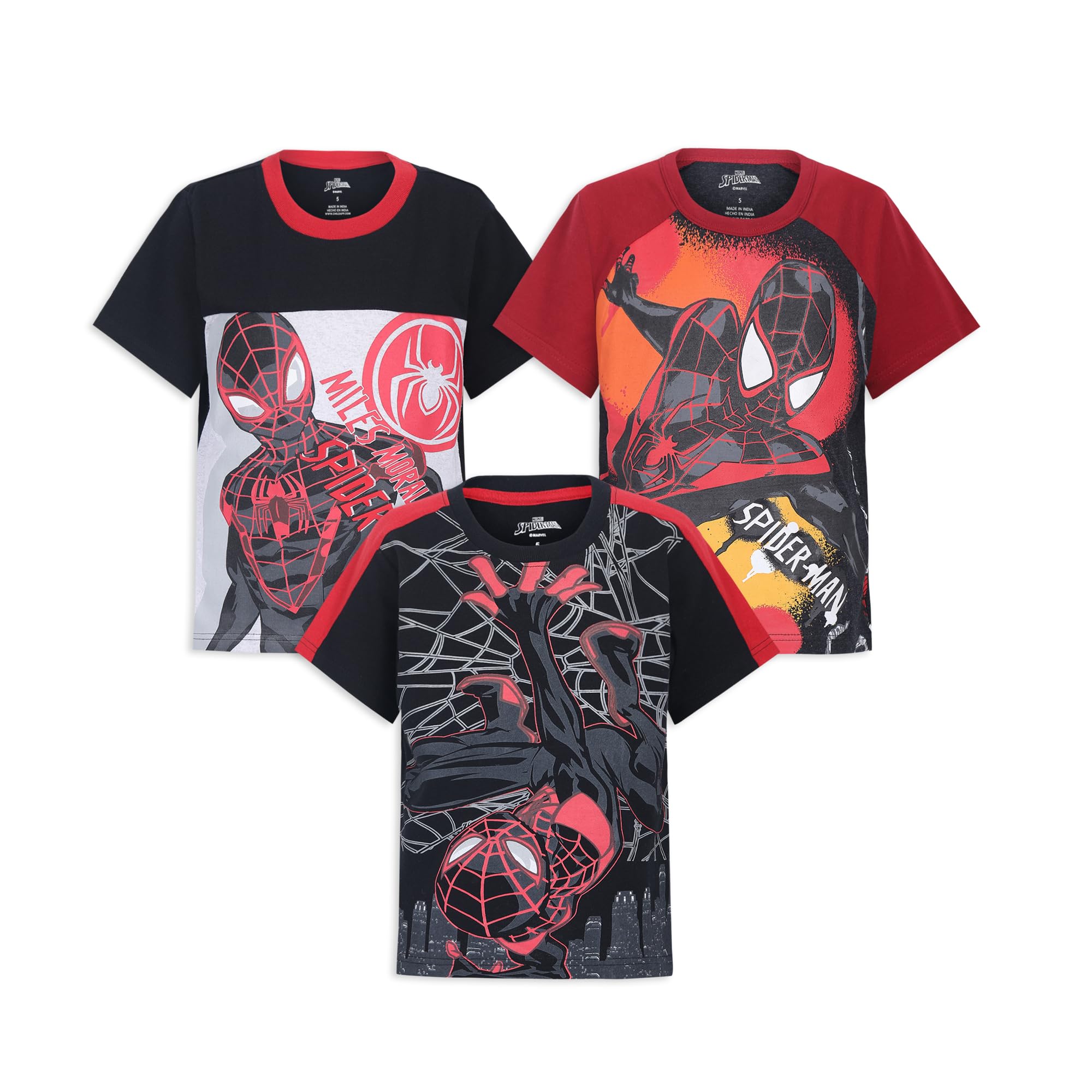 Marvel Spider-Man Boys 3 Pack Short Sleeve T-Shirts for Toddlers and Big Kids